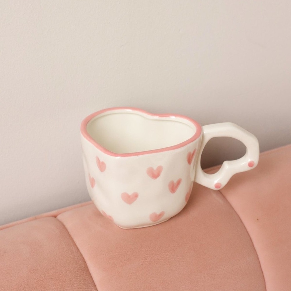 Heart-Shaped Pink and White Mug